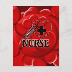 NURSE BLOOD CELLS SYRINGE HEART LOGO POSTCARD
