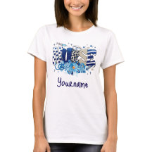 Nurse blue bold glittery animal pattern, flowers