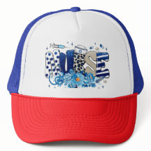 Nurse blue bold glittery animal pattern, flowers
