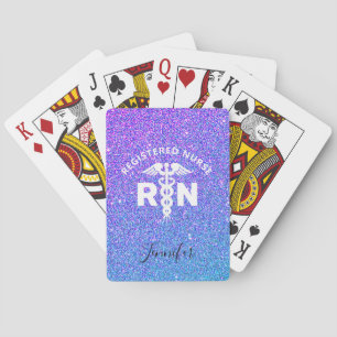 Nurse Blue Purple Glitter Caduceus Medical Name Playing Cards