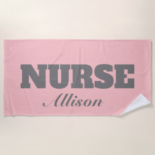 Nurse Blush Pink Grey Personalized Name Beach Towel
