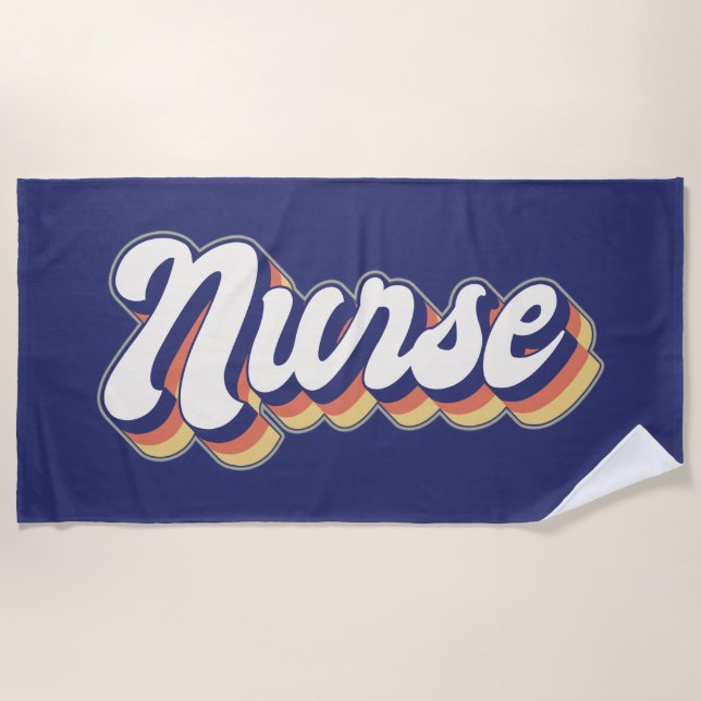 Nurse Bold Retro Blue Beach Towel (Front)