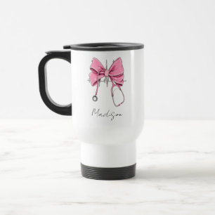 Nurse Bow Stethoscope Cup, Personalized Nurse Cup, Travel Mug