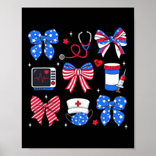 Nurse Bow Stethoscope Usa Flag Patriotic 4th Of Ju Poster