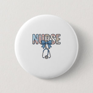 Nurse Bow Stethoscope Vintage Floral 2 Inch Round Button