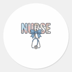 Nurse Bow Stethoscope Vintage Floral Classic Round Sticker