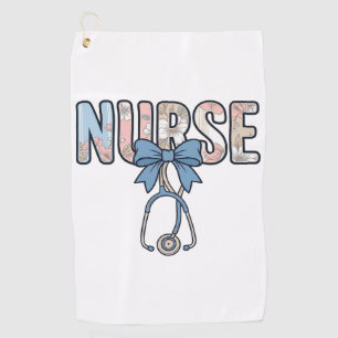 Nurse Bow Stethoscope Vintage Floral Golf Towel