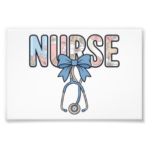 Nurse Bow Stethoscope Vintage Floral Photo Print