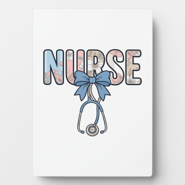 Nurse Bow Stethoscope Vintage Floral Plaque (Front)