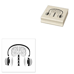 Nurse Brain Grey Listening to Song Rubber Stamp