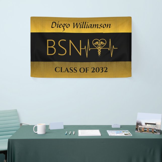 NURSE BSN RN LPN Graduation Personalized Faux Gold Banner (Tradeshow)