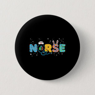Nurse Bunny Ears Egg Stethoscope Cute Easter Scrub 2 Inch Round Button
