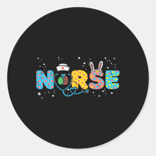 Nurse Bunny Ears Egg Stethoscope Cute Easter Scrub Classic Round Sticker