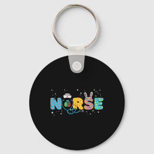 Nurse Bunny Ears Egg Stethoscope Cute Easter Scrub Keychain