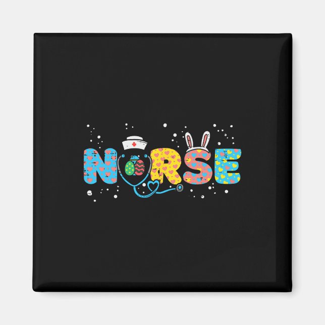 Nurse Bunny Ears Egg Stethoscope Cute Easter Scrub Magnet (Front)