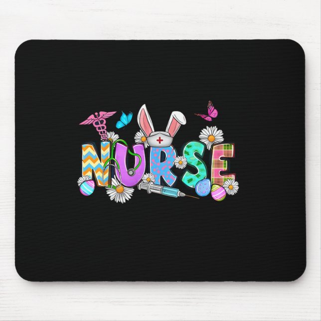 Nurse Bunny Ears Egg Stethoscope Cute Easter Scrub Mouse Pad (Front)