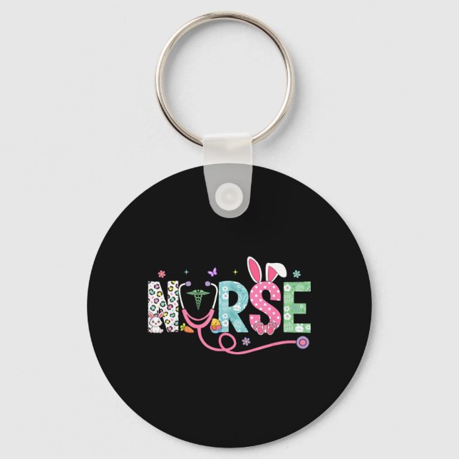 Nurse Bunny Ears Egg Stethoscope Easter Day Scrub Keychain (Front)