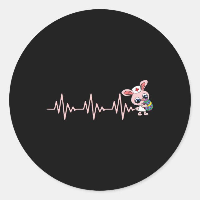 Nurse Bunny Heartbeat Easter Egg Hunting Rabbit Nu Classic Round Sticker (Front)