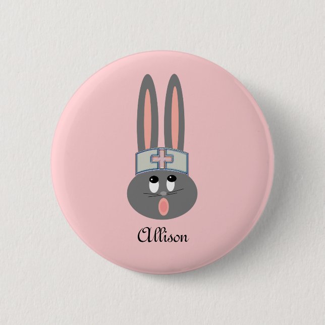 Nurse Bunny Medical Blush Pink Personalized 2 Inch Round Button (Front)