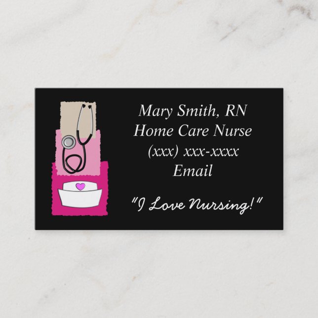 Nurse  Business Cards Black and Pink (Front)
