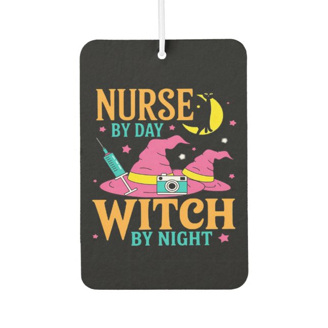 Nurse by Day, Witch by Night Cat Halloween Classic Air Freshener (Front)