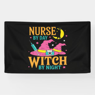 Nurse by Day, Witch by Night Cat Halloween Classic Banner