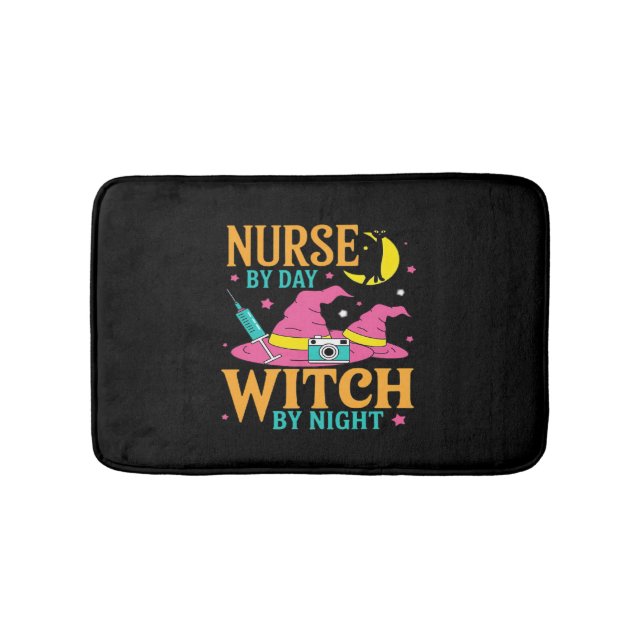 Nurse by Day, Witch by Night Cat Halloween Classic Bath Mat (Front)