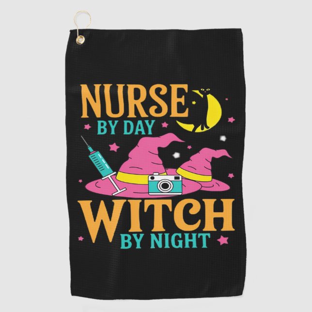 Nurse by Day, Witch by Night Cat Halloween Classic Golf Towel (Front)