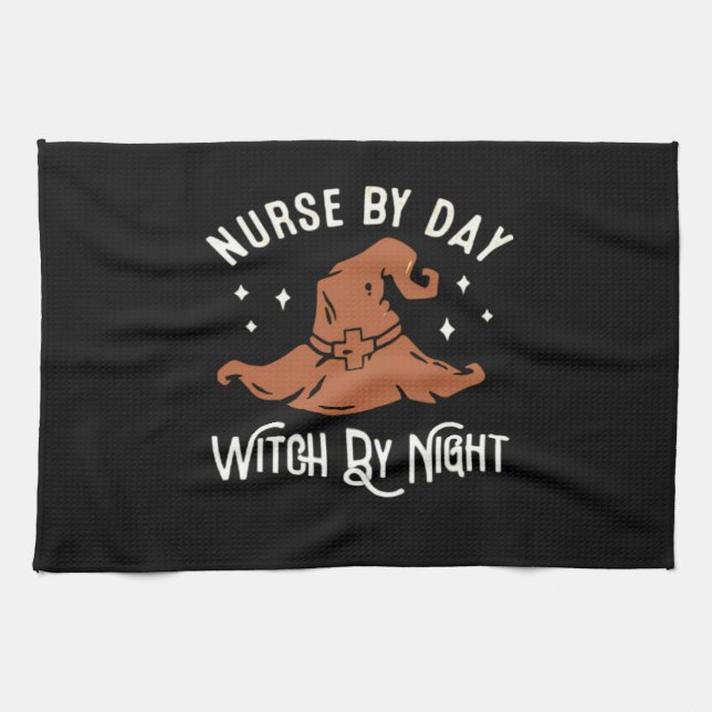 Nurse by Day Witch by Night - Funny Halloween Nurs Kitchen Towel (Horizontal)