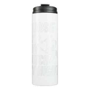 Nurse By Day Witch By Night Funny Halloween Thermal Tumbler