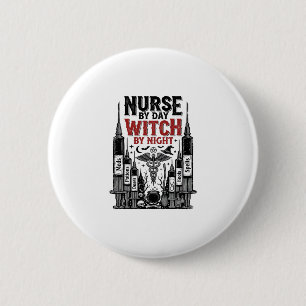 Nurse By Day Witch By Night Halloween Design_1 2 Inch Round Button