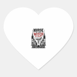 Nurse By Day Witch By Night Halloween Design_1 Heart Sticker