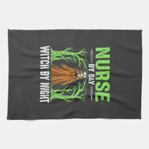 Nurse By Day Witch By Night Halloween Design_1 Kitchen Towel