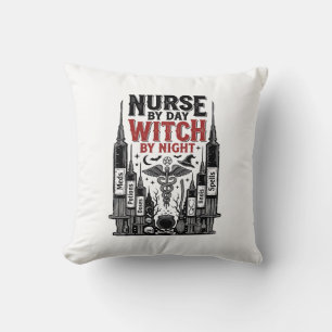Nurse By Day Witch By Night Halloween Design_1 Throw Pillow