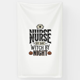 Nurse By Day Witch By Night Halloween Shirt Design Banner