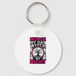 Nurse By Day Witch By Night Halloween Shirt Design Keychain