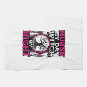 Nurse By Day Witch By Night Halloween Shirt Design Kitchen Towel