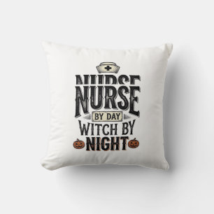 Nurse By Day Witch By Night Halloween Shirt Design Throw Pillow