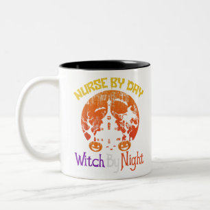 Nurse By Day Witch By Night Halloween Two-Tone Coffee Mug