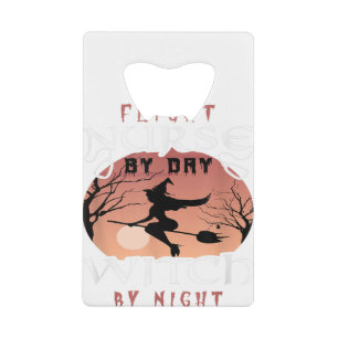 Nurse By Day Witch By Night Retro Funny Halloween Credit Card Bottle Opener