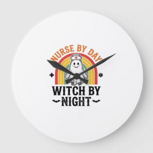 Nurse By Day Witch By Night Vintage Ghost Design_1 Large Clock