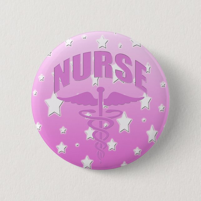 Nurse Caduceus Pink 2 Inch Round Button (Front)
