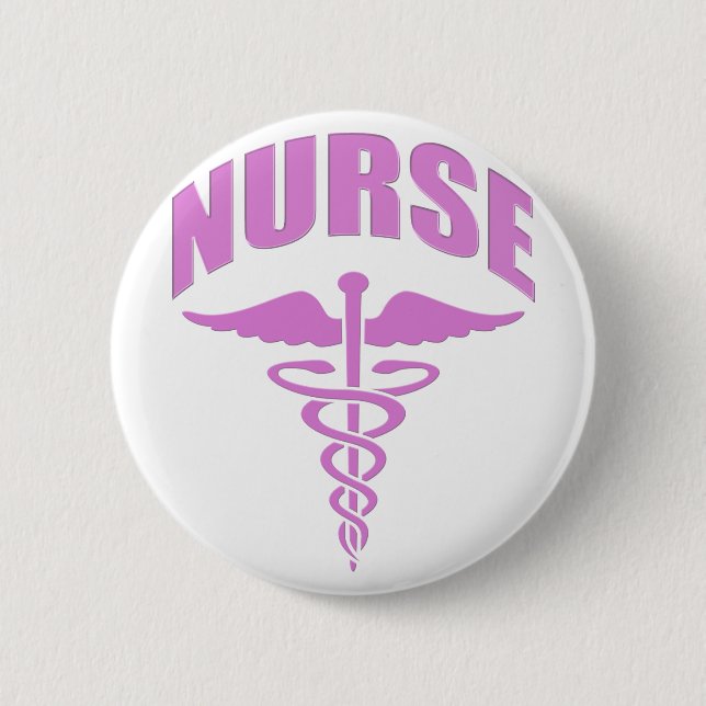 Nurse Caduceus Pink 2 Inch Round Button (Front)