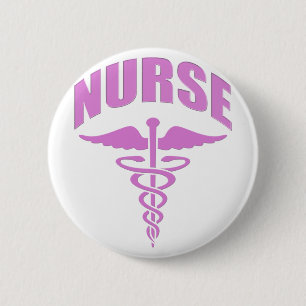 Nurse Caduceus Pink 2 Inch Round Button