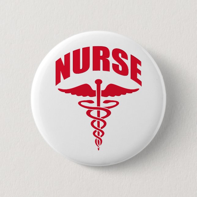 Nurse Caduceus Red 2 Inch Round Button (Front)