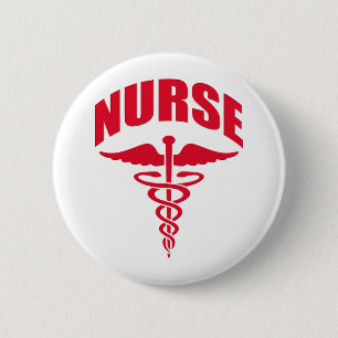 Nurse Caduceus Red 2 Inch Round Button