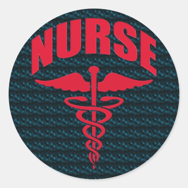 Nurse Caduceus Red Classic Round Sticker (Front)