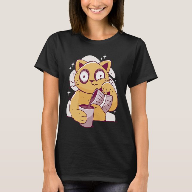 Nurse Caffeine Lover Coffee Drinking Funny Cat Dri T-Shirt (Front)