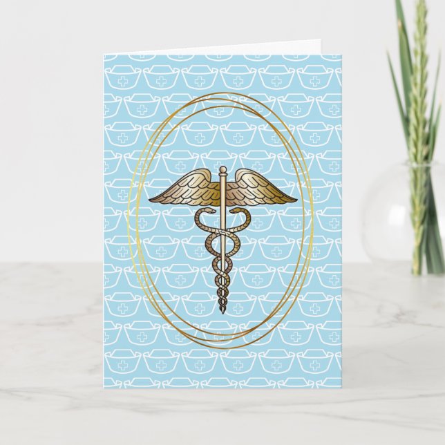 Nurse Cap and Caduceus Nurses Day Card (Front)