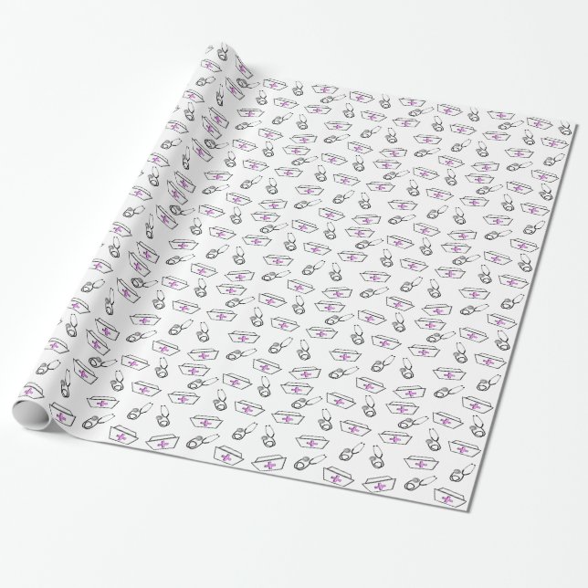 Nurse Cap and Stethoscope Wrapping Paper (Unrolled)